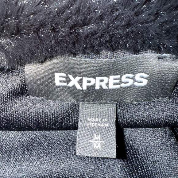 Vintage Express Black Faux Fur Crop Coat Womans M Whimsigoth Elegant Warm - Picture 4 of 7